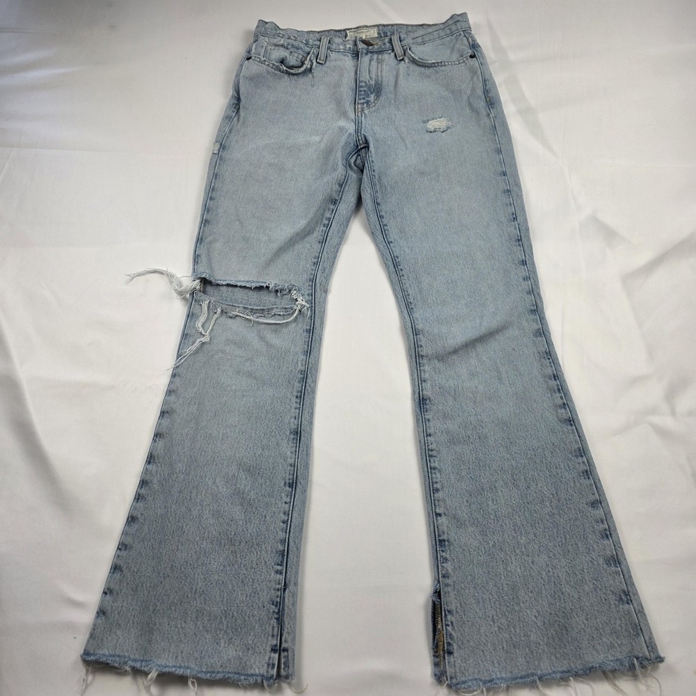 Current/Elliott The High Rise Slim Boot Jeans Womens 27 Light Wash Destroy Denim